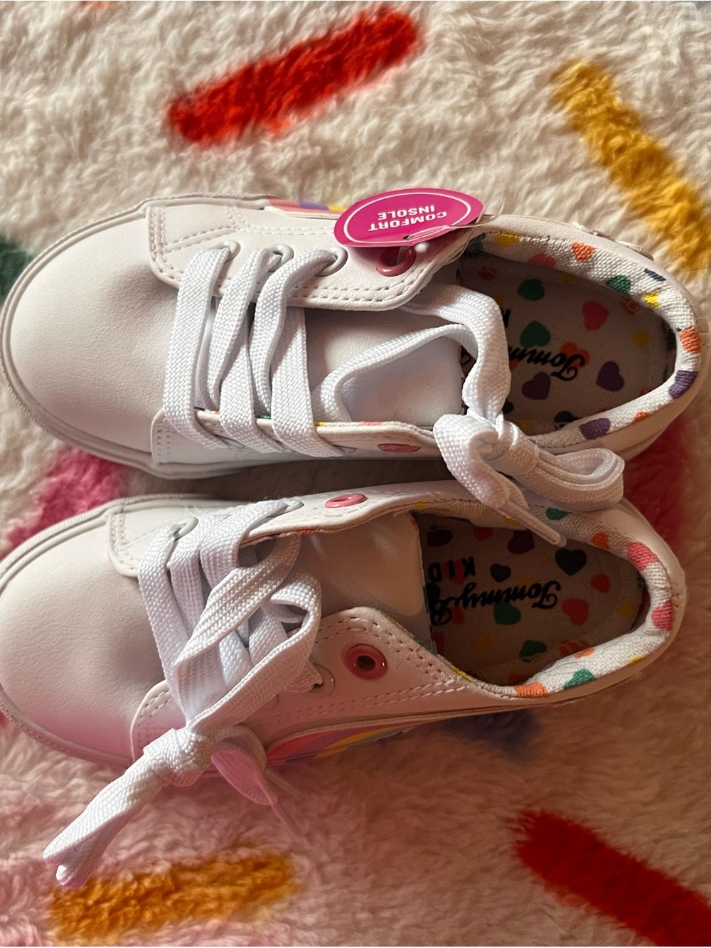 Tommy Hilfiger White Kids Sneakers with Rainbow Heart Trim